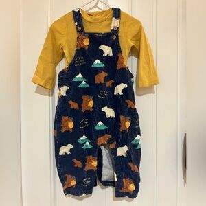 M&S - Playful Blue Bear corduroy overalls & mustard bodysuit